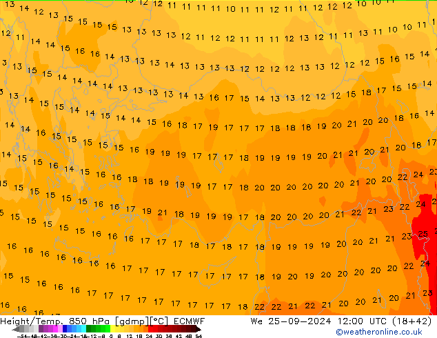 Z500/Rain (+SLP)/Z850 ECMWF mer 25.09.2024 12 UTC