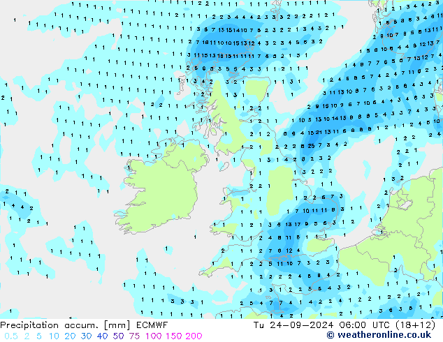 Precipitation accum. ECMWF mar 24.09.2024 06 UTC