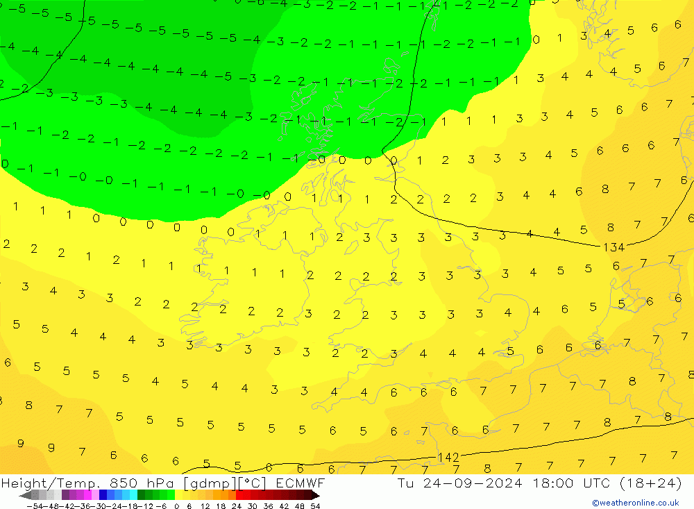 Z500/Rain (+SLP)/Z850 ECMWF Út 24.09.2024 18 UTC