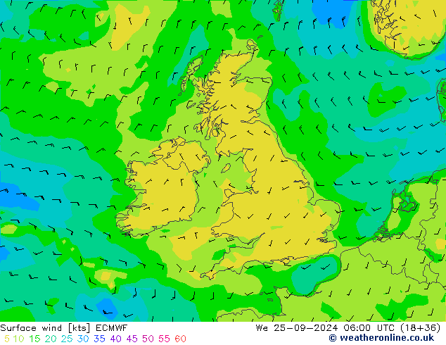 Rüzgar 10 m ECMWF Çar 25.09.2024 06 UTC