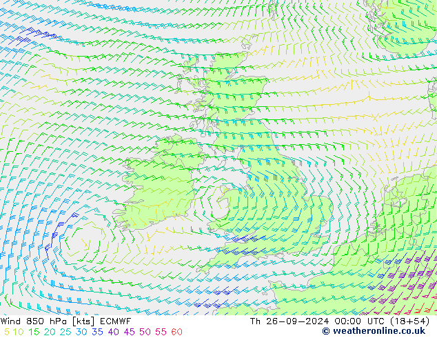 Wind 850 hPa ECMWF Th 26.09.2024 00 UTC