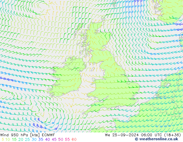 Wind 950 hPa ECMWF We 25.09.2024 06 UTC