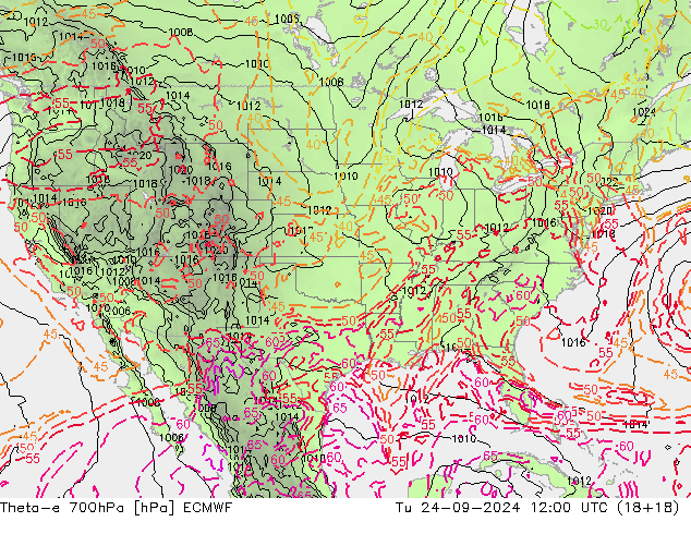 Theta-e 700hPa ECMWF  24.09.2024 12 UTC