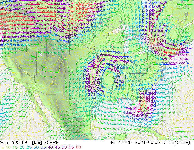 Wind 500 hPa ECMWF Fr 27.09.2024 00 UTC