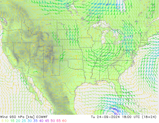 Vento 950 hPa ECMWF Ter 24.09.2024 18 UTC