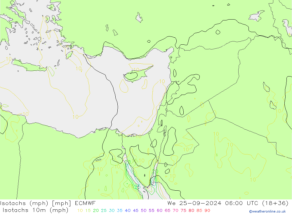 Izotacha (mph) ECMWF śro. 25.09.2024 06 UTC