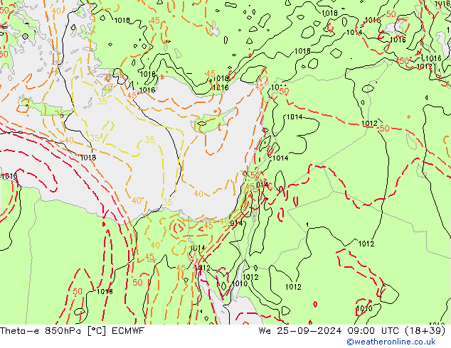 Theta-e 850hPa ECMWF  25.09.2024 09 UTC