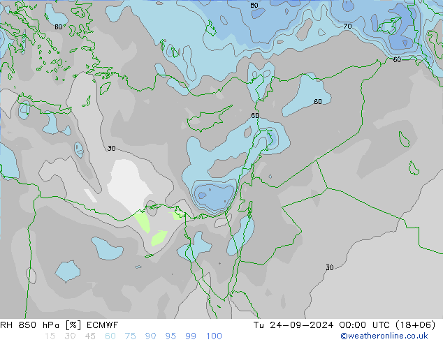 Humidité rel. 850 hPa ECMWF mar 24.09.2024 00 UTC