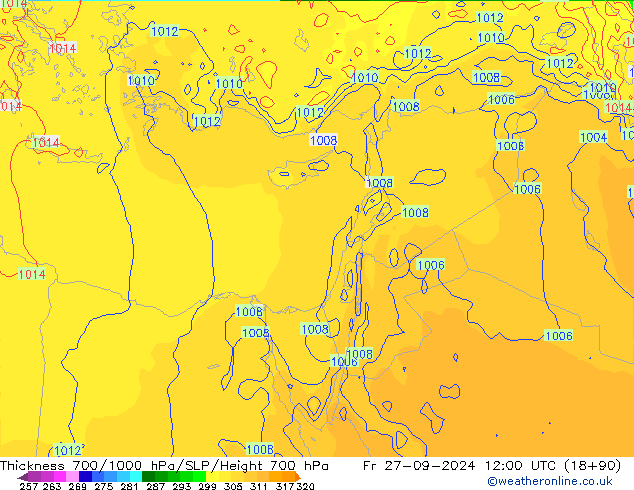 Thck 700-1000 hPa ECMWF Fr 27.09.2024 12 UTC