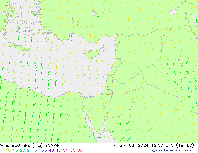 ветер 850 гПа ECMWF пт 27.09.2024 12 UTC