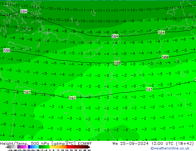 Z500/Rain (+SLP)/Z850 ECMWF Qua 25.09.2024 12 UTC