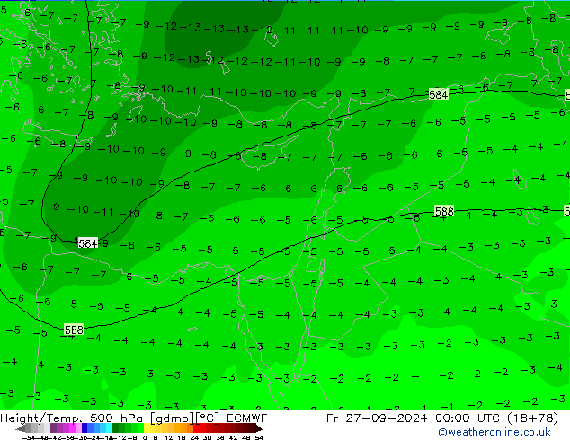 Z500/Yağmur (+YB)/Z850 ECMWF Cu 27.09.2024 00 UTC