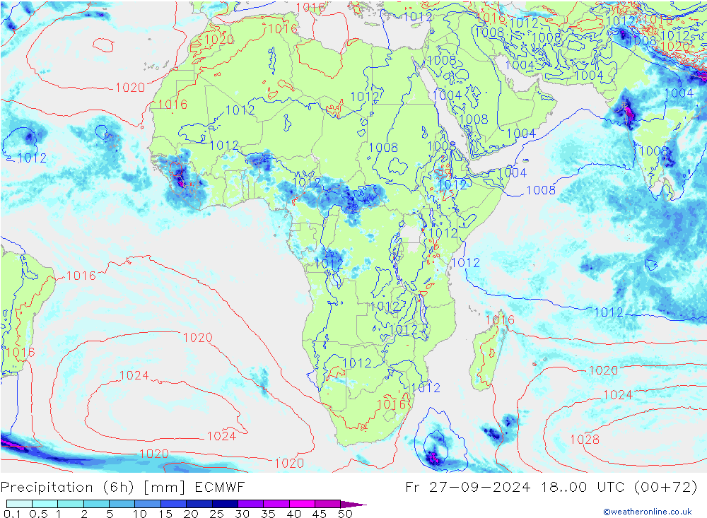 Z500/Rain (+SLP)/Z850 ECMWF Pá 27.09.2024 00 UTC