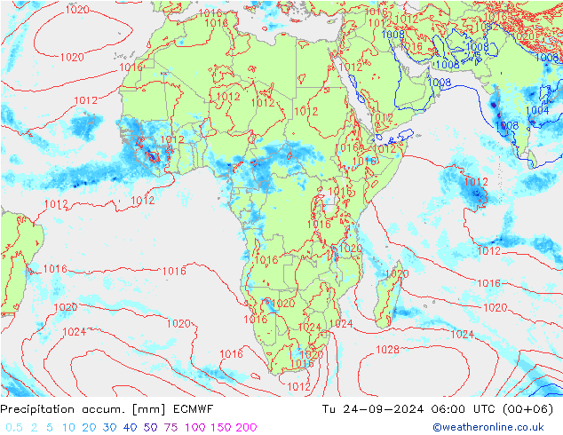 Toplam Yağış ECMWF Sa 24.09.2024 06 UTC