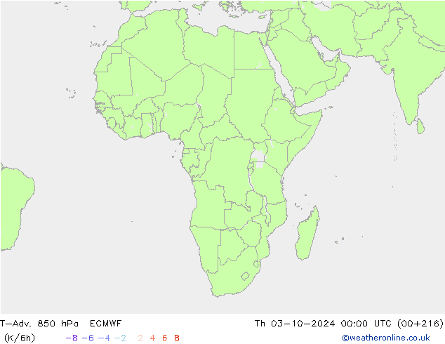 T-Adv. 850 hPa ECMWF Čt 03.10.2024 00 UTC