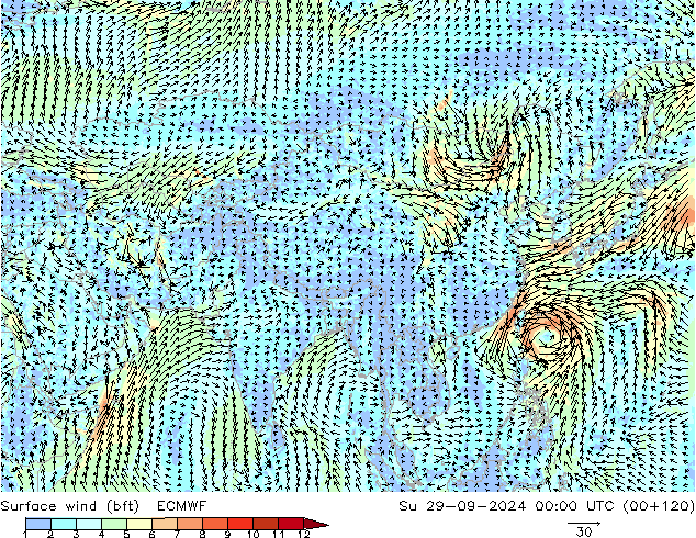 ве�Bе�@ 10 m (bft) ECMWF Вс 29.09.2024 00 UTC