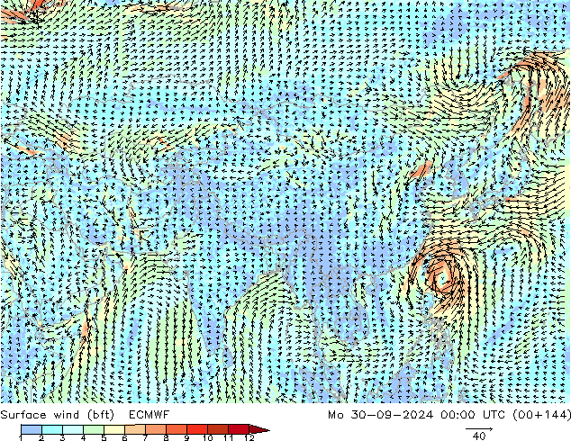 ве�Bе�@ 10 m (bft) ECMWF пн 30.09.2024 00 UTC