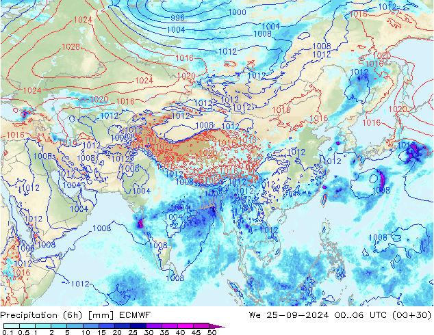 Z500/Rain (+SLP)/Z850 ECMWF Mi 25.09.2024 06 UTC