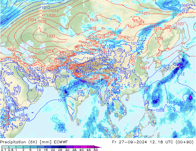 Z500/Rain (+SLP)/Z850 ECMWF Fr 27.09.2024 18 UTC