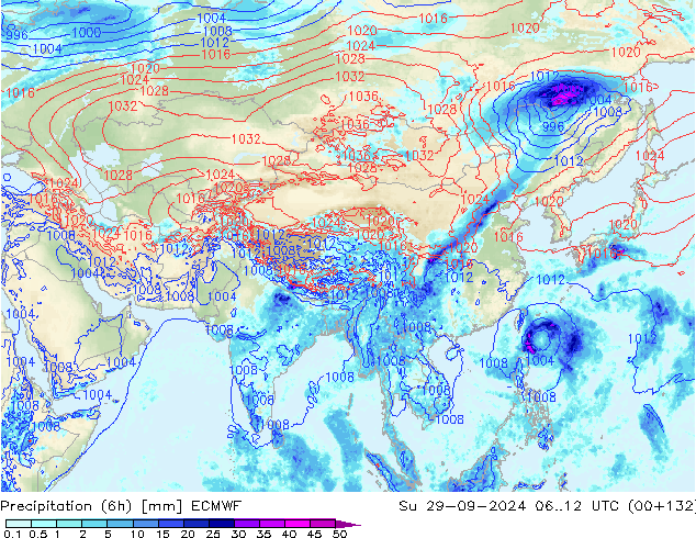 Precipitation (6h) ECMWF Ne 29.09.2024 12 UTC