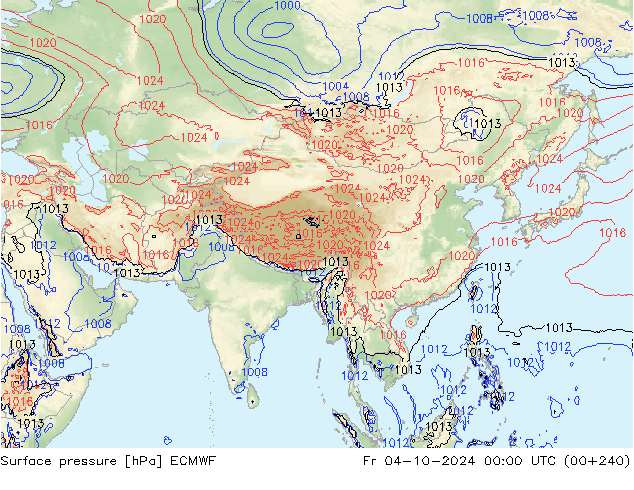 Pressione al suolo ECMWF ven 04.10.2024 00 UTC