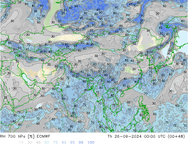 RH 700 hPa ECMWF czw. 26.09.2024 00 UTC