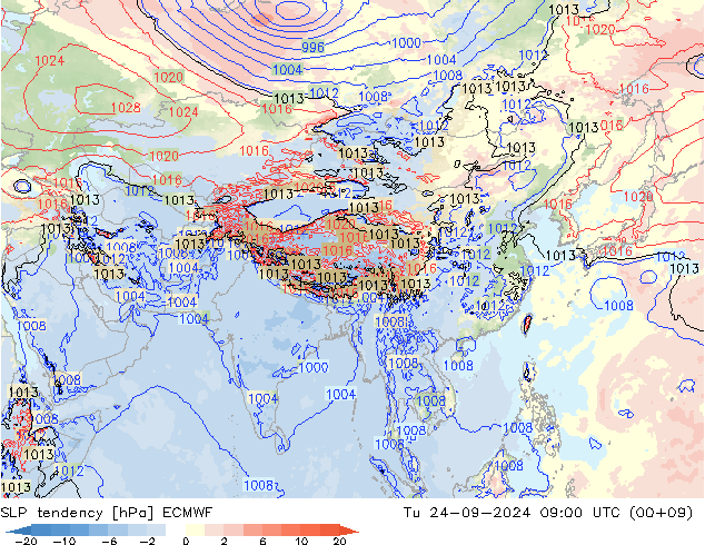 Tendance de pression  ECMWF mar 24.09.2024 09 UTC