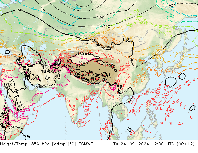 Height/Temp. 850 hPa ECMWF Tu 24.09.2024 12 UTC