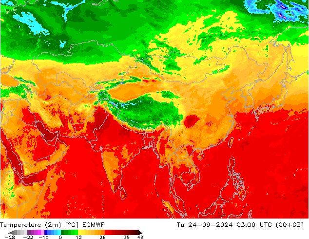 Temperaturkarte (2m) ECMWF Di 24.09.2024 03 UTC