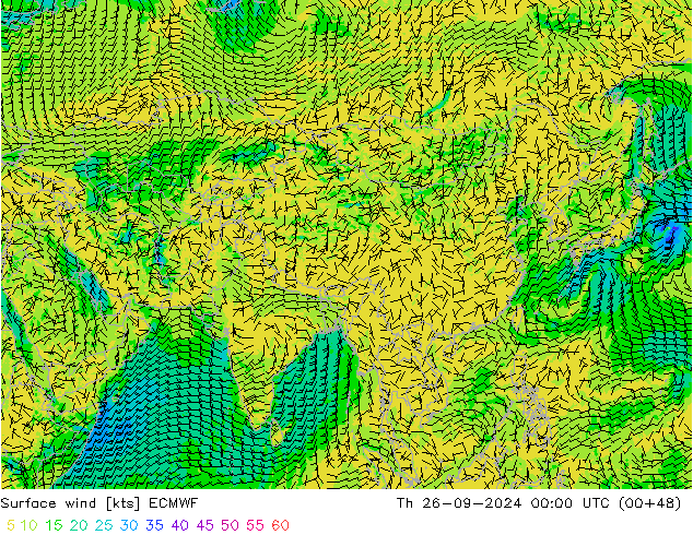 Vento 10 m ECMWF gio 26.09.2024 00 UTC