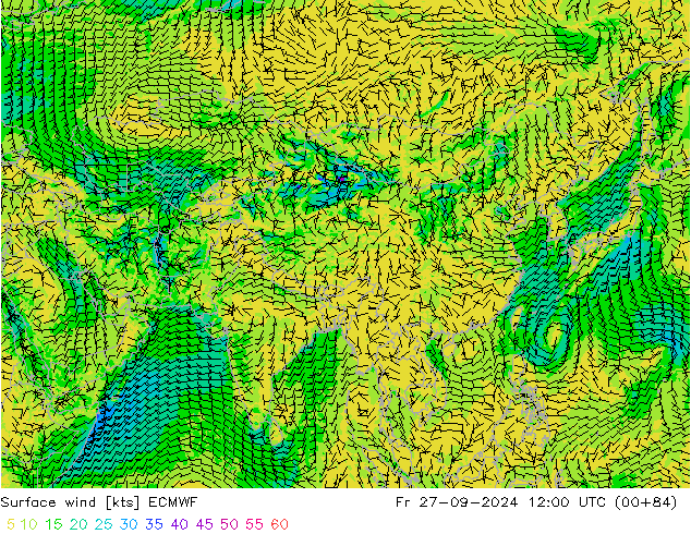 Surface wind ECMWF Fr 27.09.2024 12 UTC