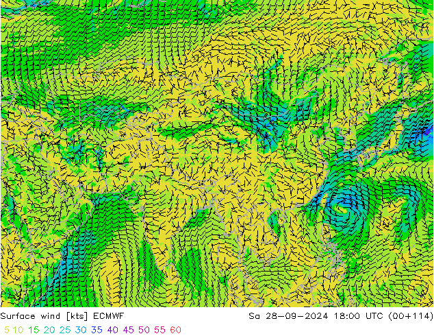 Vento 10 m ECMWF Sáb 28.09.2024 18 UTC