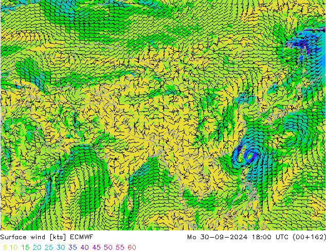 Vento 10 m ECMWF lun 30.09.2024 18 UTC