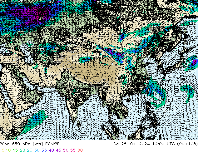 Wind 850 hPa ECMWF So 28.09.2024 12 UTC