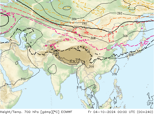 Géop./Temp. 700 hPa ECMWF ven 04.10.2024 00 UTC