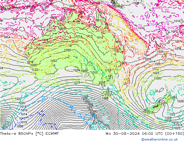 Theta-e 850hPa ECMWF lun 30.09.2024 06 UTC