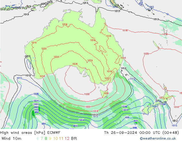 High wind areas ECMWF jeu 26.09.2024 00 UTC