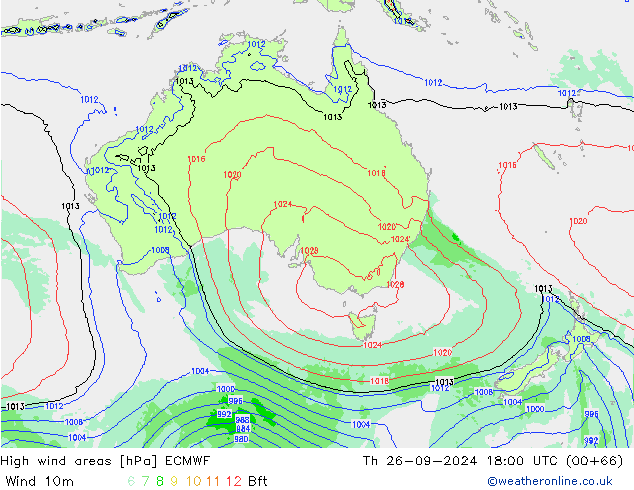 High wind areas ECMWF jue 26.09.2024 18 UTC