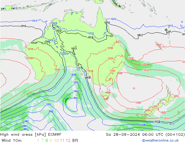 High wind areas ECMWF Sa 28.09.2024 06 UTC