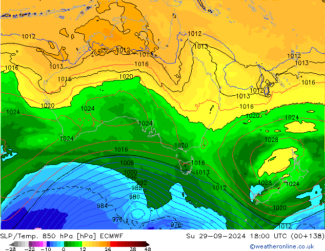 SLP/Temp. 850 hPa ECMWF  29.09.2024 18 UTC