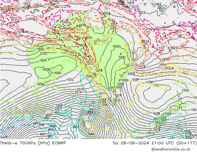 Theta-e 700hPa ECMWF Sáb 28.09.2024 21 UTC