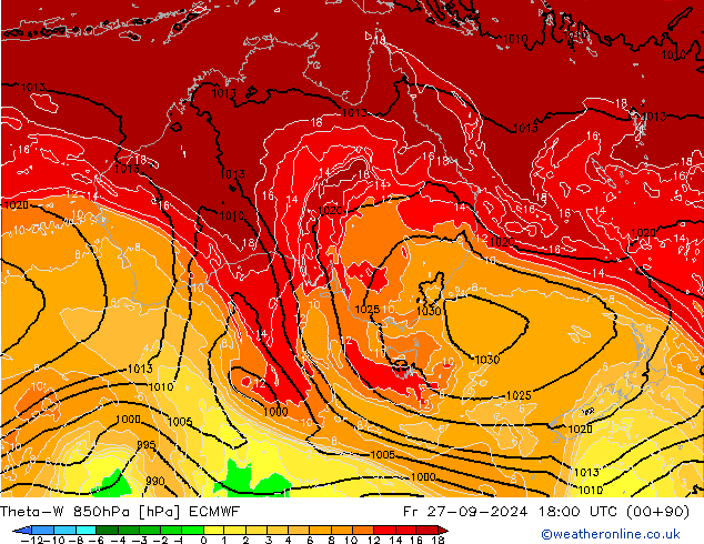 Theta-W 850hPa ECMWF vr 27.09.2024 18 UTC