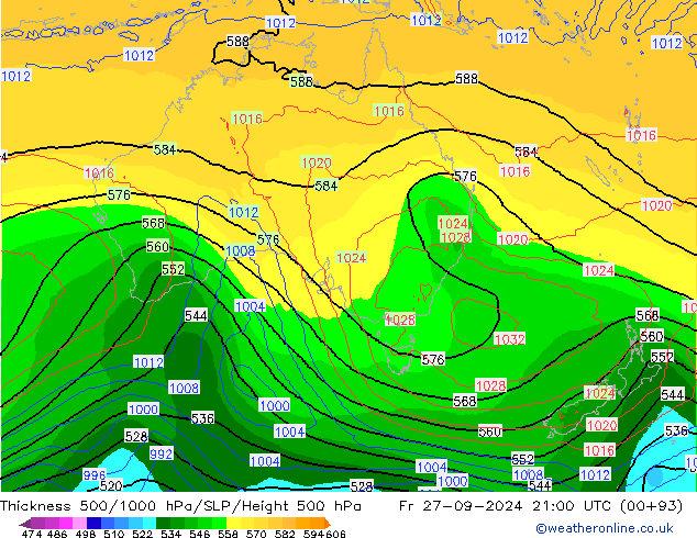 Thck 500-1000hPa ECMWF Fr 27.09.2024 21 UTC