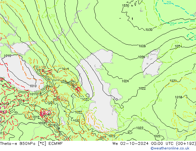 Theta-e 850hPa ECMWF St 02.10.2024 00 UTC