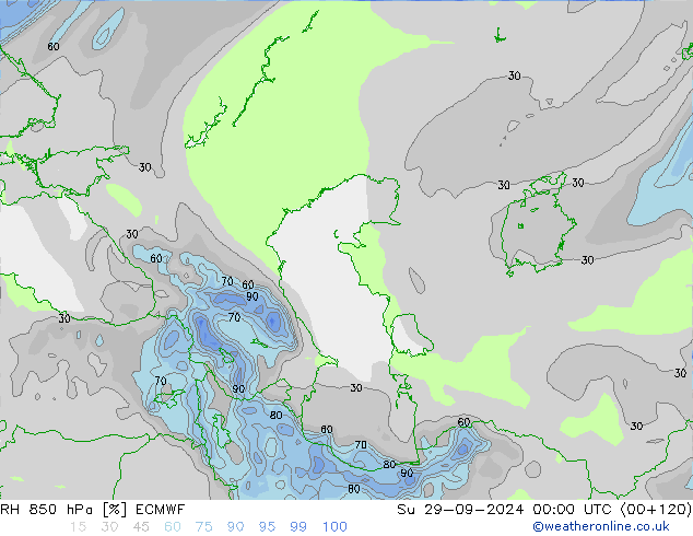 Humedad rel. 850hPa ECMWF dom 29.09.2024 00 UTC