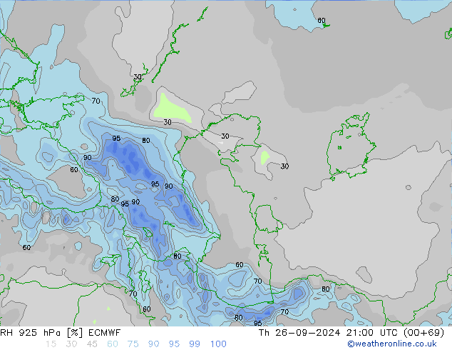 RH 925 hPa ECMWF Čt 26.09.2024 21 UTC