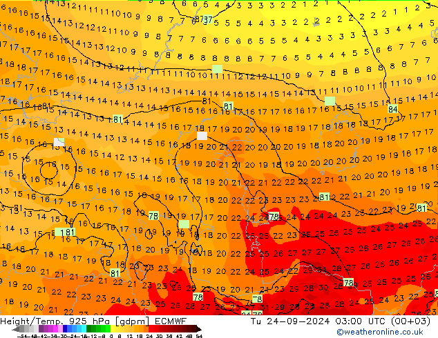 Geop./Temp. 925 hPa ECMWF mar 24.09.2024 03 UTC