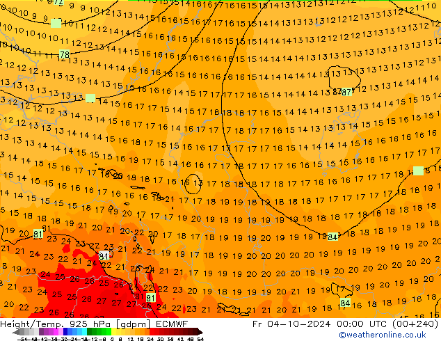 Géop./Temp. 925 hPa ECMWF ven 04.10.2024 00 UTC