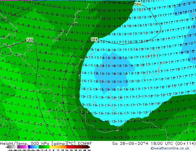 Yükseklik/Sıc. 500 hPa ECMWF Cts 28.09.2024 18 UTC