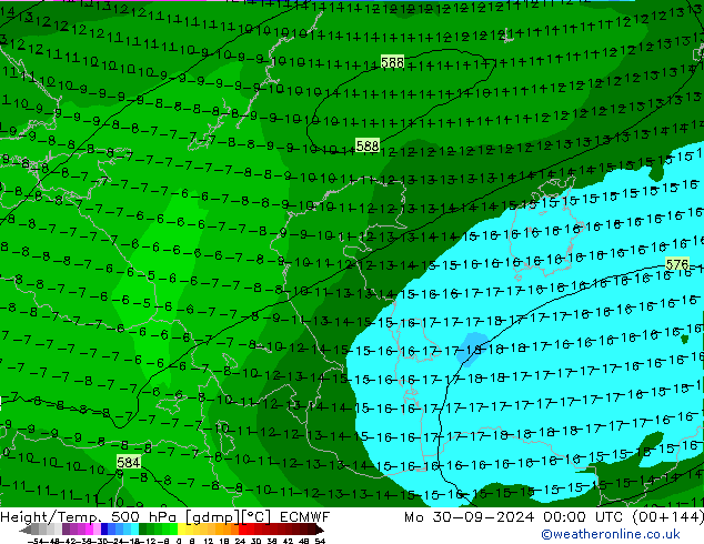 Z500/Rain (+SLP)/Z850 ECMWF pon. 30.09.2024 00 UTC